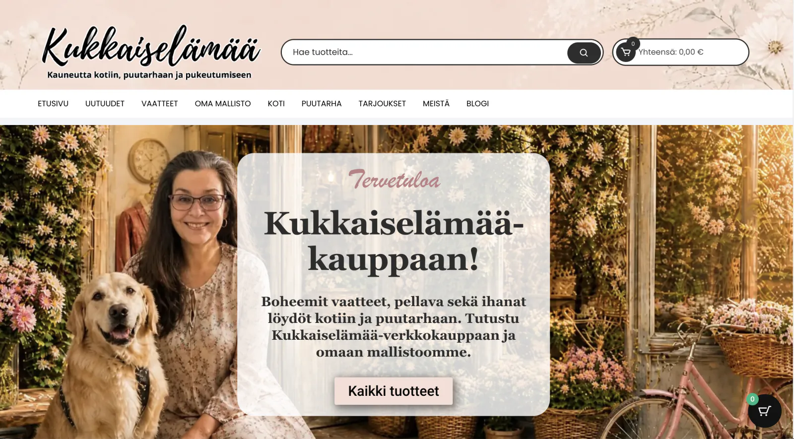 Kukkaiselämää WooCommerce -verkkokaupan etusivu